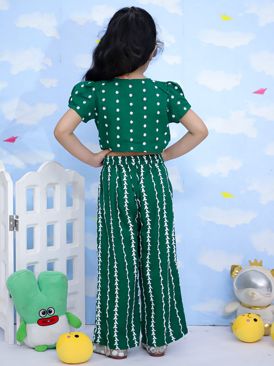 Kid One Emboridered Co-Ord Set For Girls Green