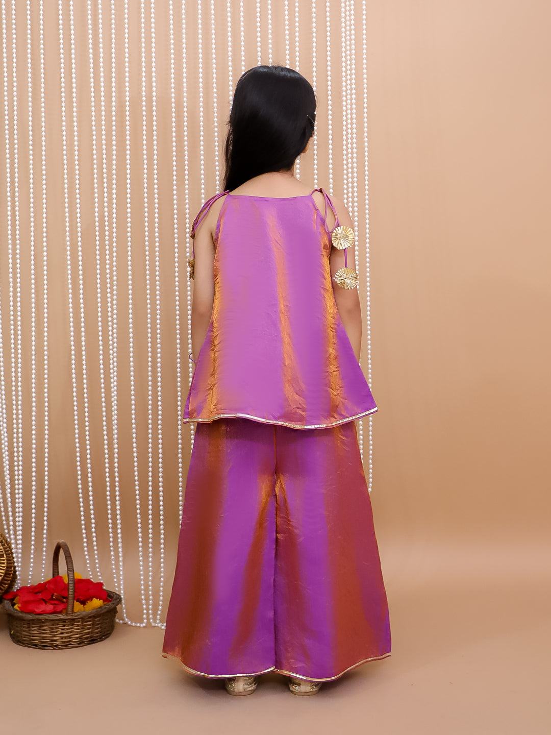 Kid One Royal Silk Anya Top Plazzo Fusion Set For Girls Purple
