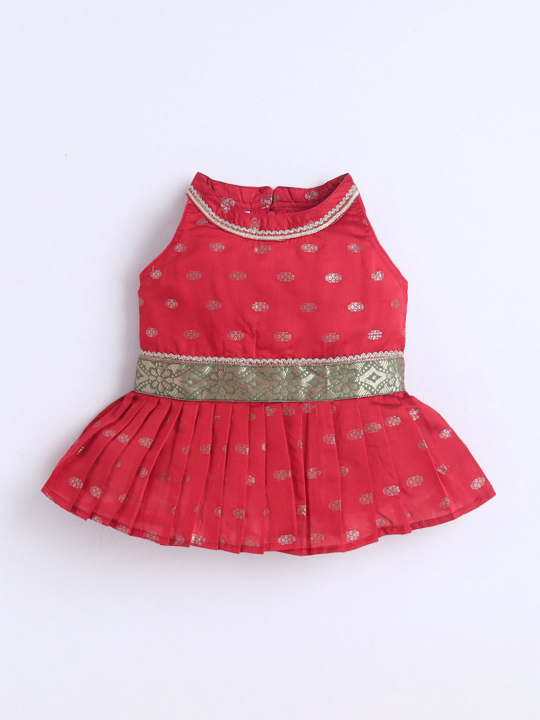Kid One Woven Peplum Top With Palazzo Set For Girls Red
