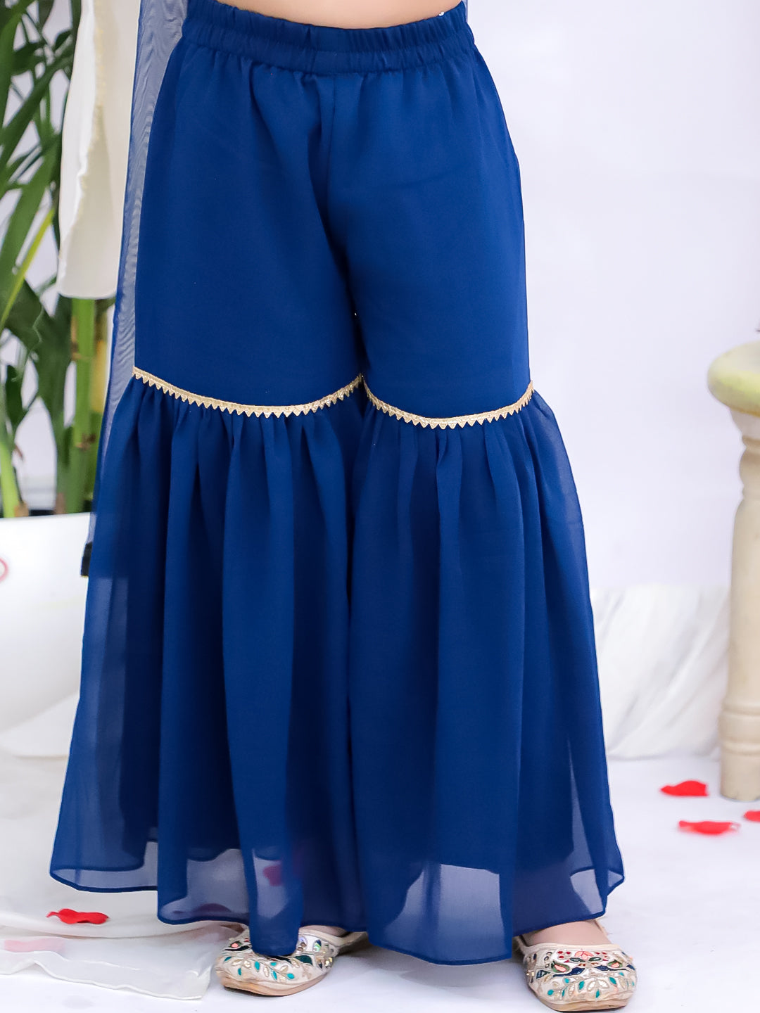 Kid One Ruhani Embroidered Kurti Sharara With Dupatta For Girls Blue