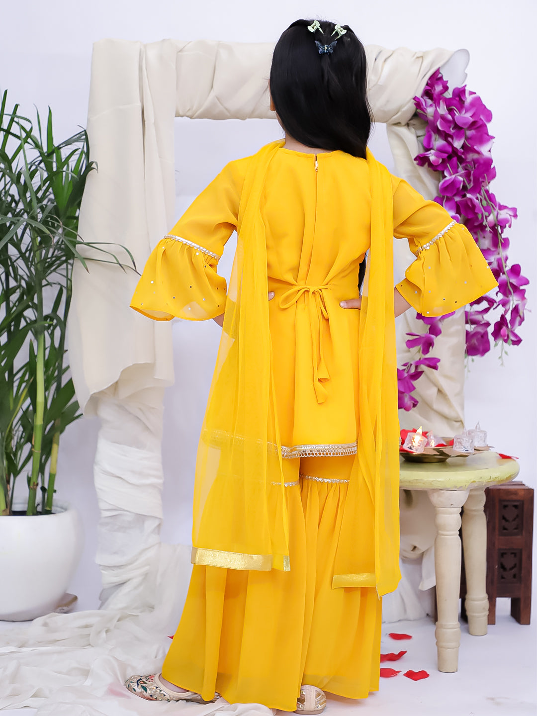 Kid One Ruhani Embroidered Kurti Sharara With Dupatta For Girls Yellow