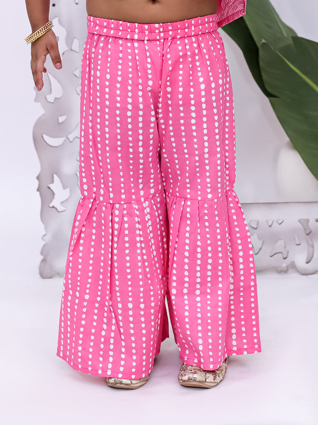 Kid One Sleeveless Printed Cotton Kurta Sharara With Headband Set For Girls Pink