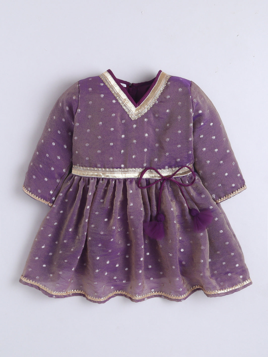 Kid One Woven Full Sleeves Flared Kurti Sharara With Dupatta Set For Girls Purple