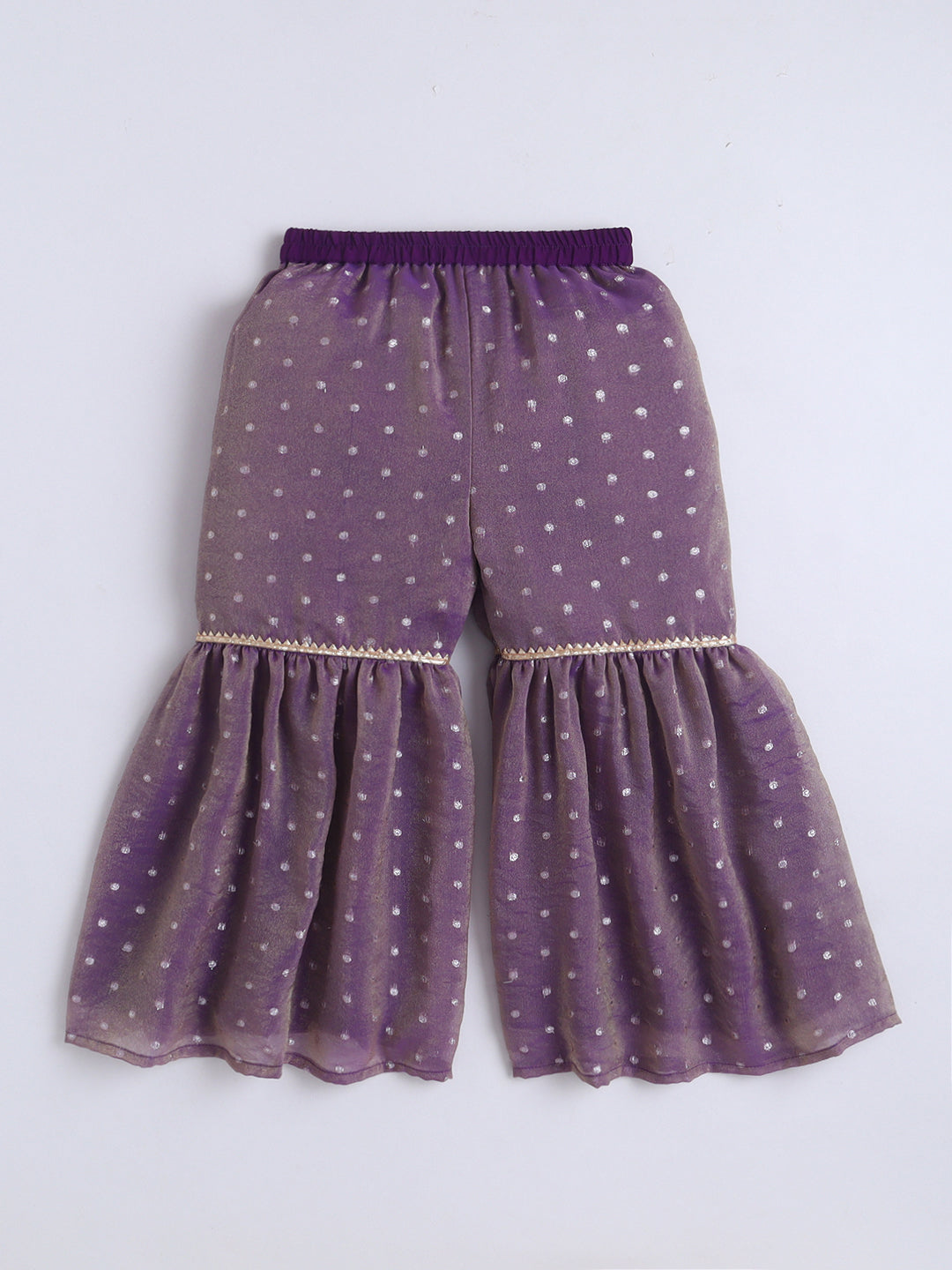 Kid One Woven Full Sleeves Flared Kurti Sharara With Dupatta Set For Girls Purple
