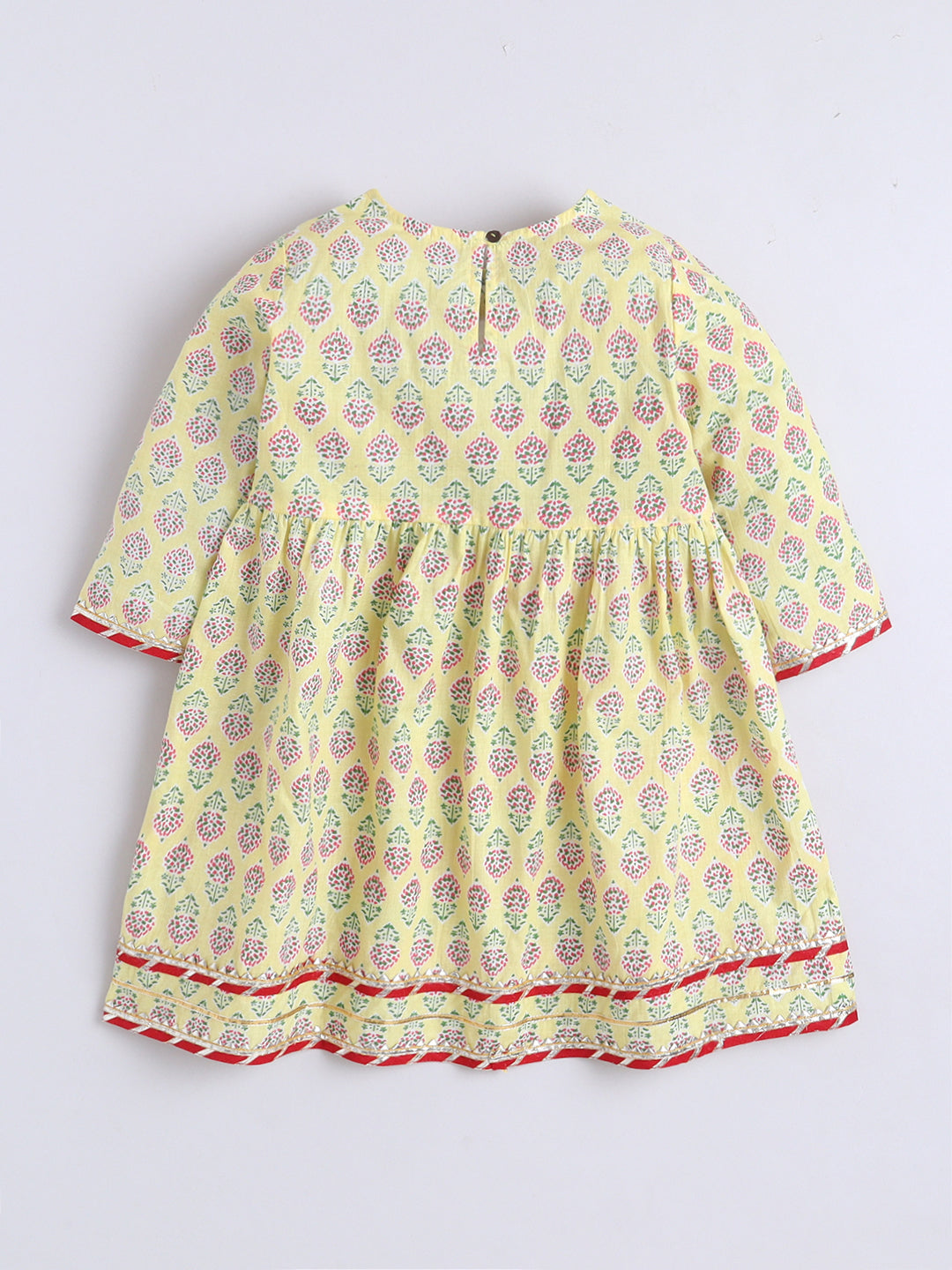 Kid One Floral Full Sleeves Cotton Kurti Sharara With Dupatta Set For Girls Lemon Yellow
