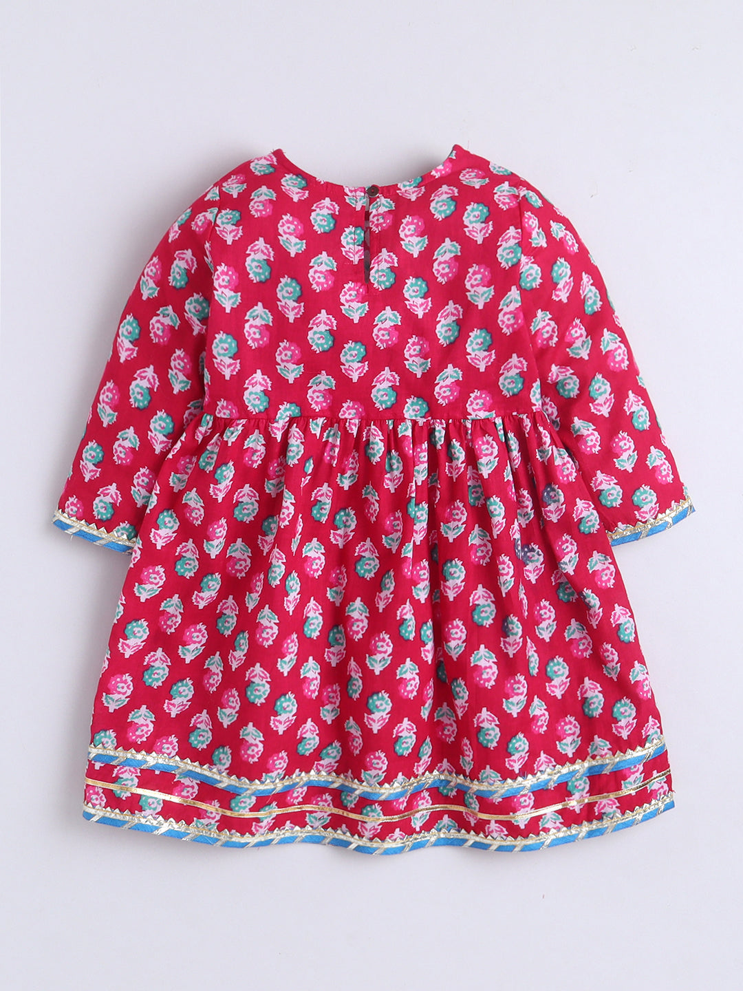 Kid One Floral Full Sleeves Cotton Kurti Sharara With Dupatta Set For Girls Rani Pink