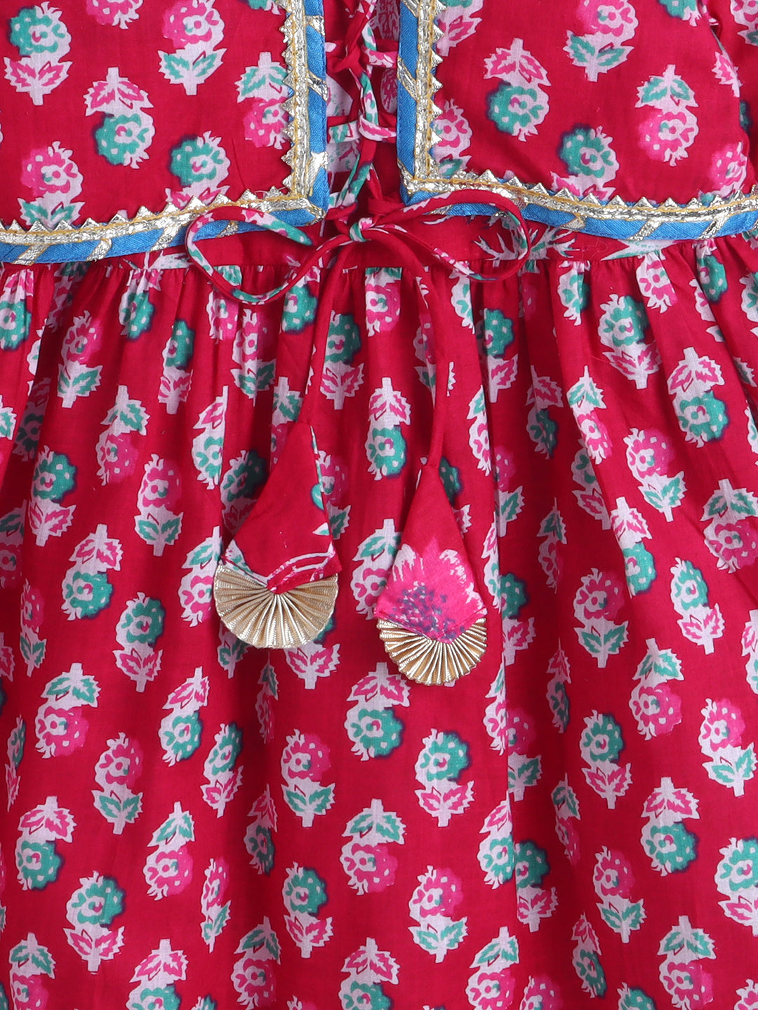 Kid One Floral Full Sleeves Cotton Kurti Sharara With Dupatta Set For Girls Rani Pink