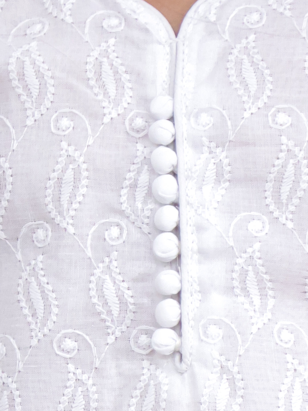 Kid One Chikankari Work Kurti Salwar With Dupatta Set For Girls White