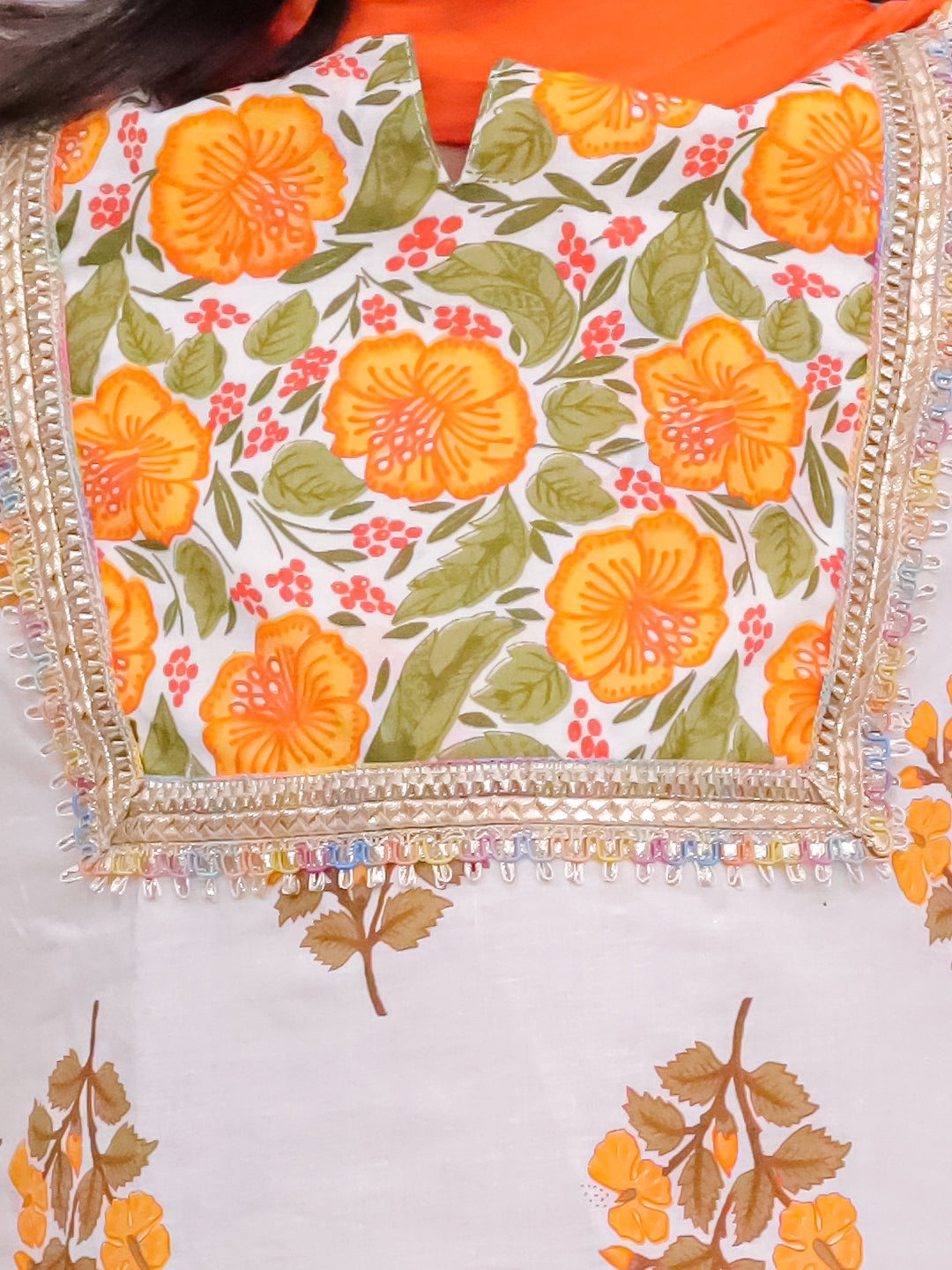 Kid One Floral Printed Kurti Salwar And Dupatta Set With Printed Kurta Pyjama And Jacket Set - Orange