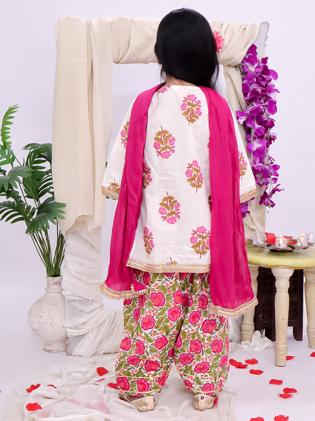 Kid One Floral Printed Kurti Salwar And Dupatta Set With Printed Kurta Pyjama And Jacket Set - Pink