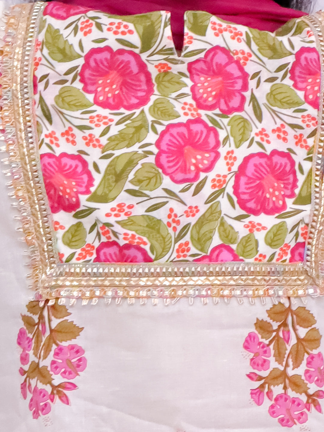 Kid One Phool Bahar Pure Cotton Printed Kurti Salwar With Dupatta For Girls Pink