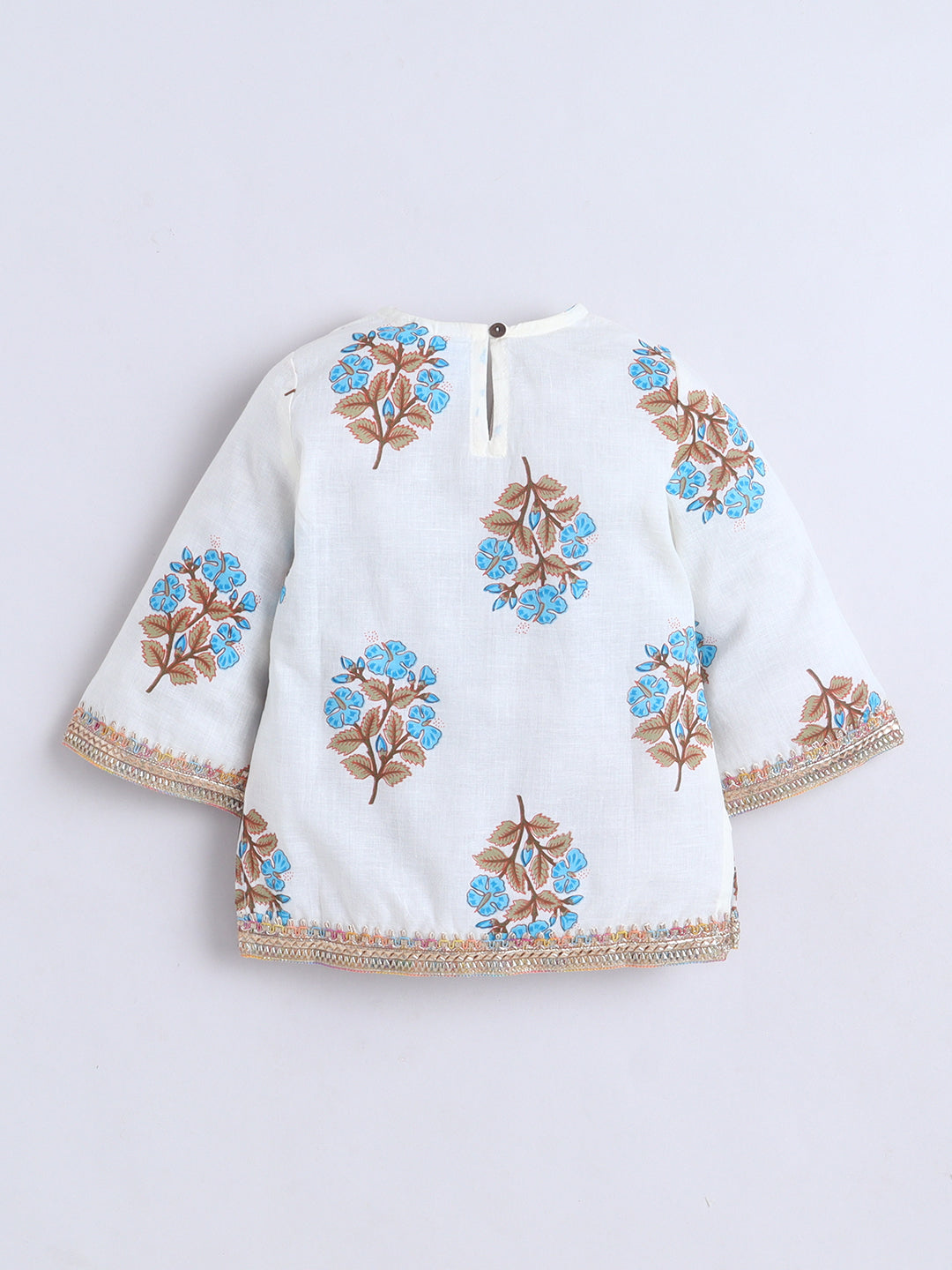 Kid One Infants Phool Bahar Pure Cotton Printed Kurti Salwar With Dupatta For Girls Blue