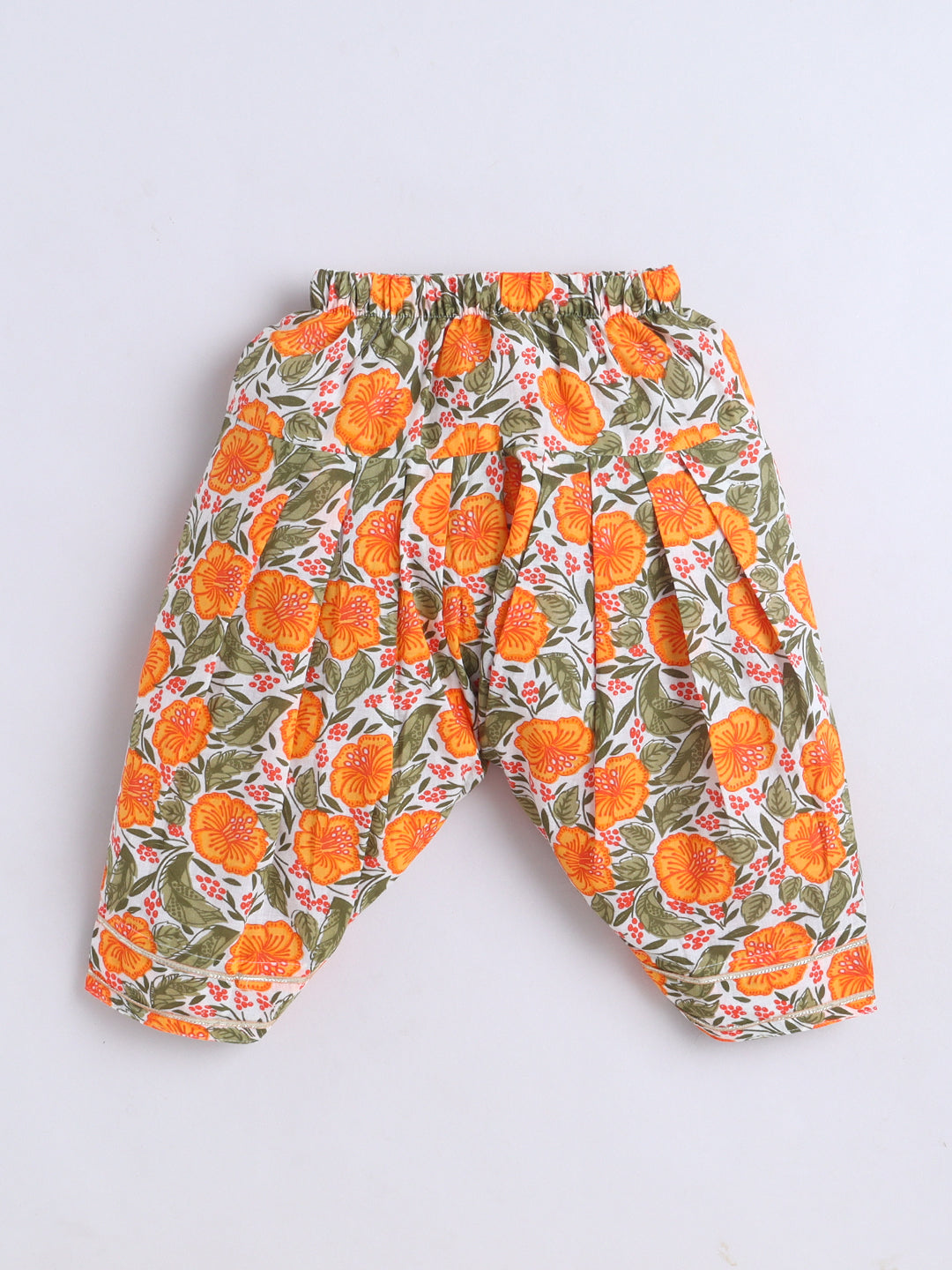 Kid One Infants Phool Bahar Pure Cotton Printed Kurti Salwar With Dupatta For Girls Orange