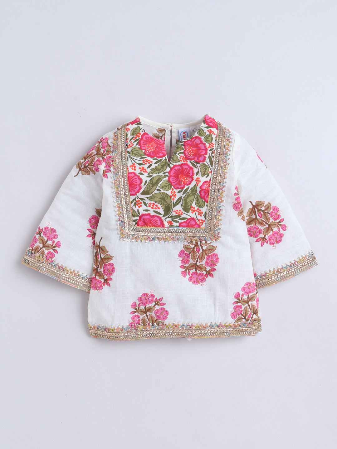 Kid One Infants Phool Bahar Pure Cotton Printed Kurti Salwar With Dupatta For Girls Pink