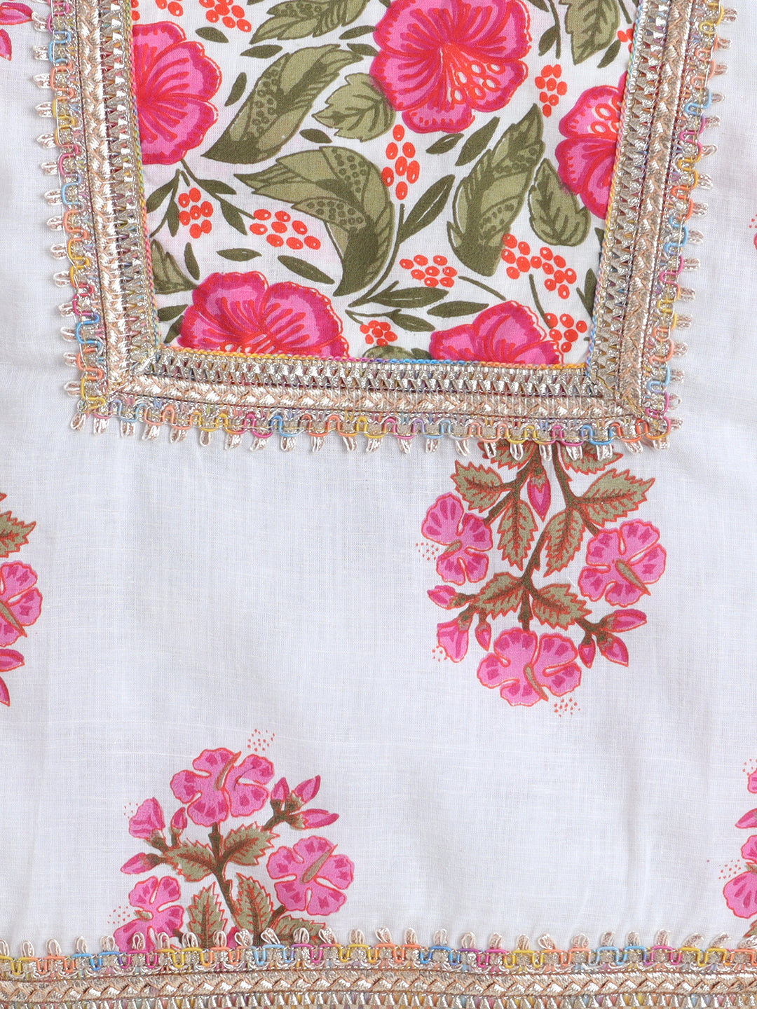 Kid One Infants Phool Bahar Pure Cotton Printed Kurti Salwar With Dupatta For Girls Pink