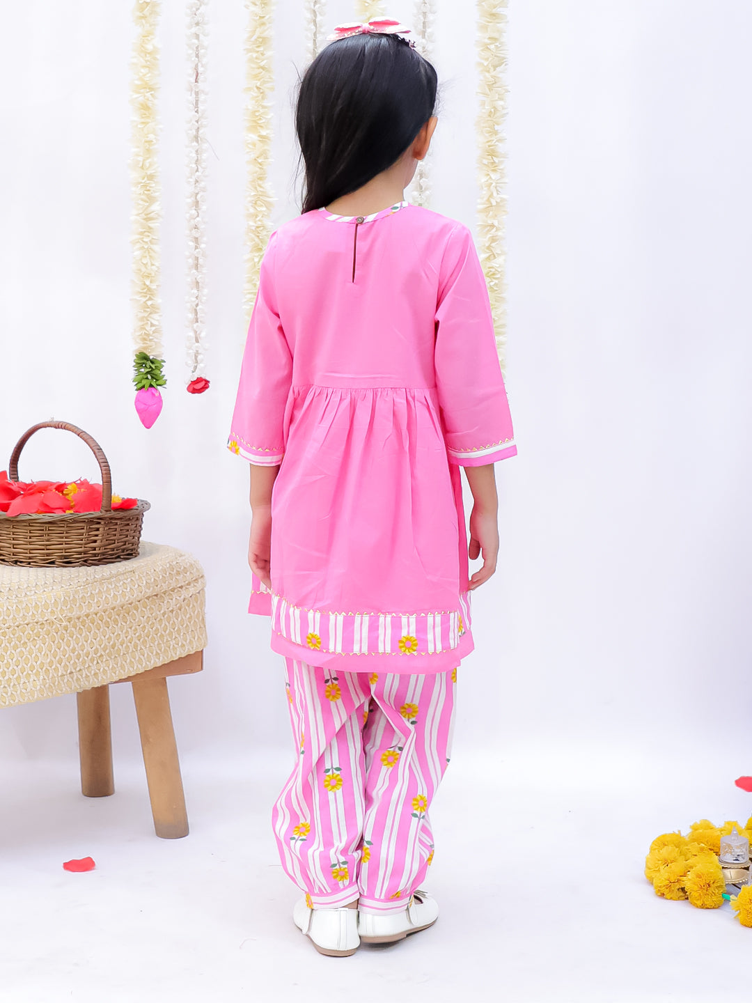 Kid One Om Embroidered Kurti With Salwar Set For Girls Pink