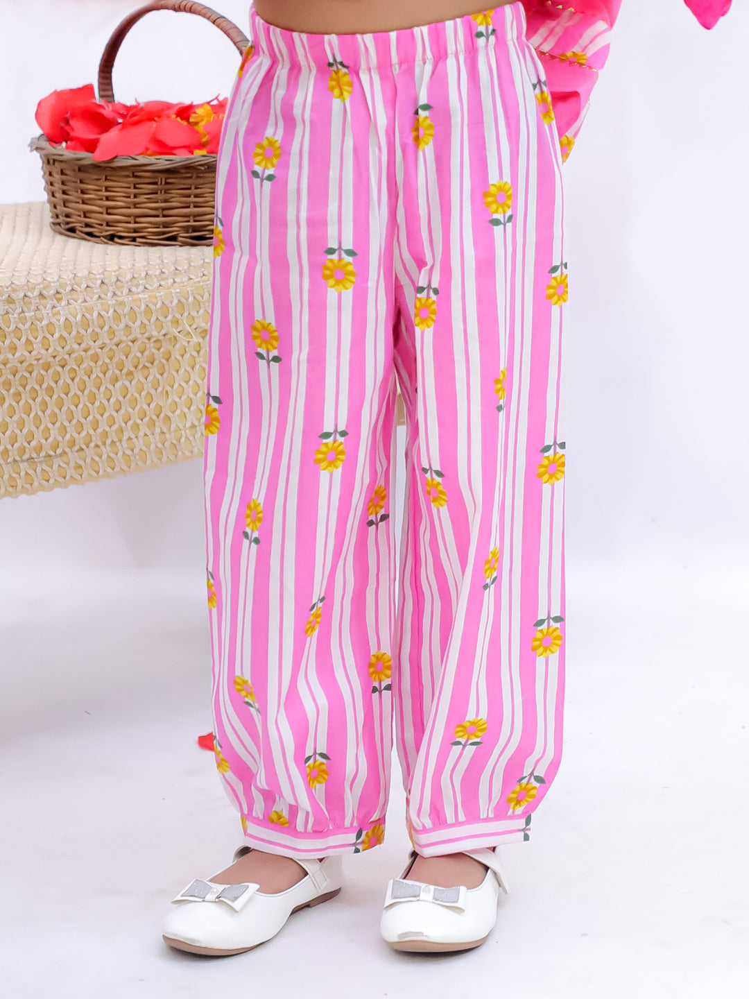 Kid One Om Embroidered Kurti With Salwar Set For Girls Pink