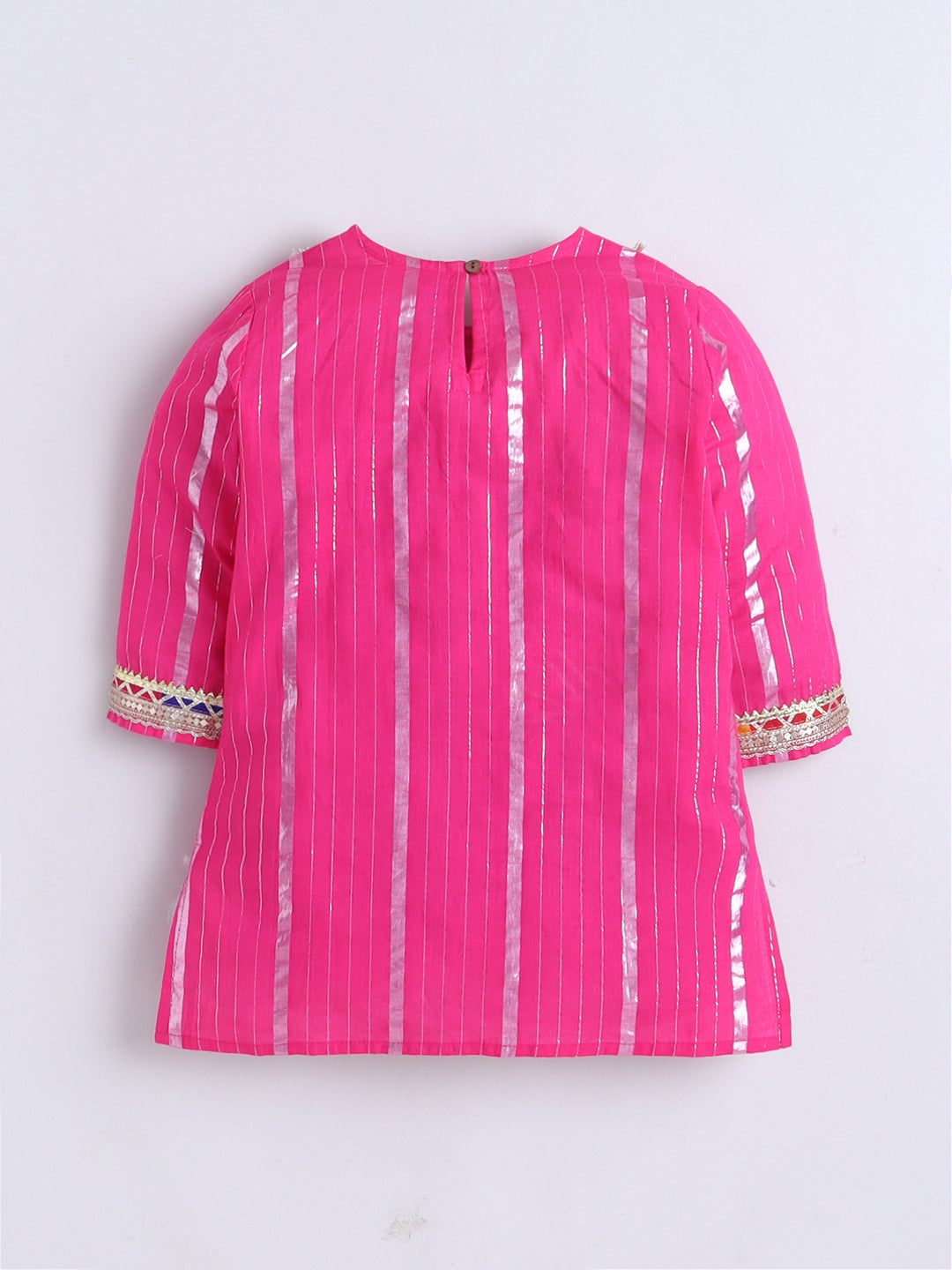 Kid One Stripes Full Sleeves Cotton Kurti Salwar With Dupatta Set For Girls Pink