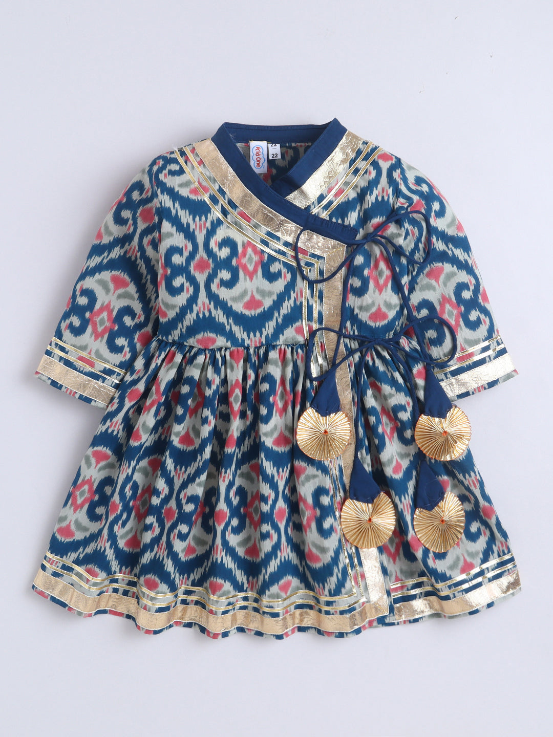 Kid One Infants Ikkat Print Cotton Kurti With Salwar Set Blue