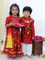 KID1 Gota Work Choli & Frill Lehenga For Girls WIth  Asmi Jacket Kurta Pyjama Set For Boys - Maroon