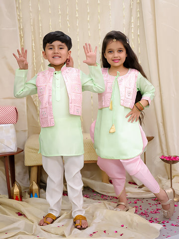 KID1 Kaanchi Kurti Dhoti Set For Girls With Kaancha Jacket Kurta Pyjama Set For Boys - Pink