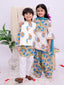 Kid One Floral Printed Kurti Salwar And Dupatta Set With Printed Kurta Pyjama And Jacket Set - Blue