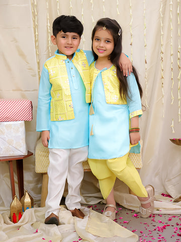 KID1 Kaanchi Kurti Dhoti Set For Girls With Kaancha Jacket Kurta Pyjama Set For Boys - Yellow