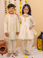 KID1 Bindu Anarkali Pant Set For Girls With Zari Weave Jacket With Silk Kurta Pyjama For Boys - Offwhite