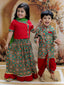 KID1 Pari Patola Lehenga Choli For Girls With Prince Patola Kurta Dhoti For Boys - Red & Green