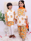 Kid One Floral Printed Kurti Salwar And Dupatta Set With Printed Kurta Pyjama And Jacket Set - Orange