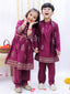 Kid One Block Print Anarkali Pant With Dupatta For Girls With Block Print Kurta Pyjama With Jacket Set For Boys Wine