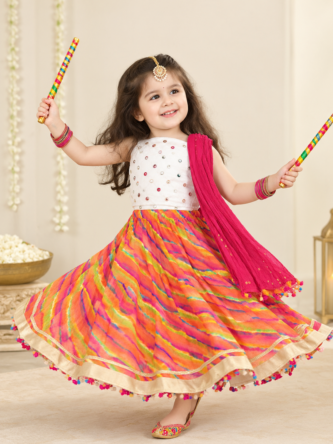 Kid One Rangeela Embroidered Cotton Lehenga Choli For Girls Multi