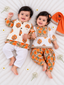 Kid One Infants Floral Printed Kurti Salwar And Dupatta Set With Printed Kurta Pyjama And Jacket Set - Orange