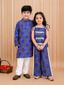 Kid One Bandhani Print Cotton Co-ord Set For Girls With Bandhej Print Cotton Kurta With Pyjama Set For Boys Blue
