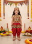 Kid One Navratri Printed Cotton Top Dhoti With Cap Set For Girls Red