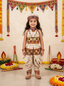 Kid One Navratri Printed Cotton Top Dhoti With Cap Set For Girls White