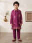 Kid One Block Print Kurta Pyjama With Jacket Set For Boys Wine