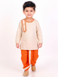 Kid One Embroidered Round Neck Cotton Kurta Dhoti Set For Boys Offwhite