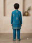 Kid One Block Print Kurta Pyjama With Jacket Set For Boys Blue