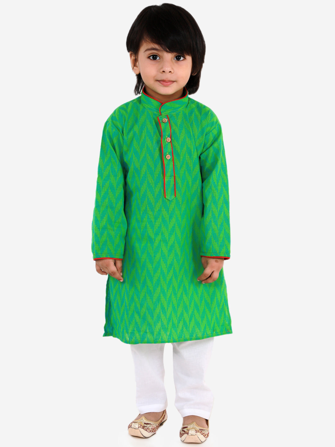 KID1 Chevron Weave Handloom Kurta Pyjama Green