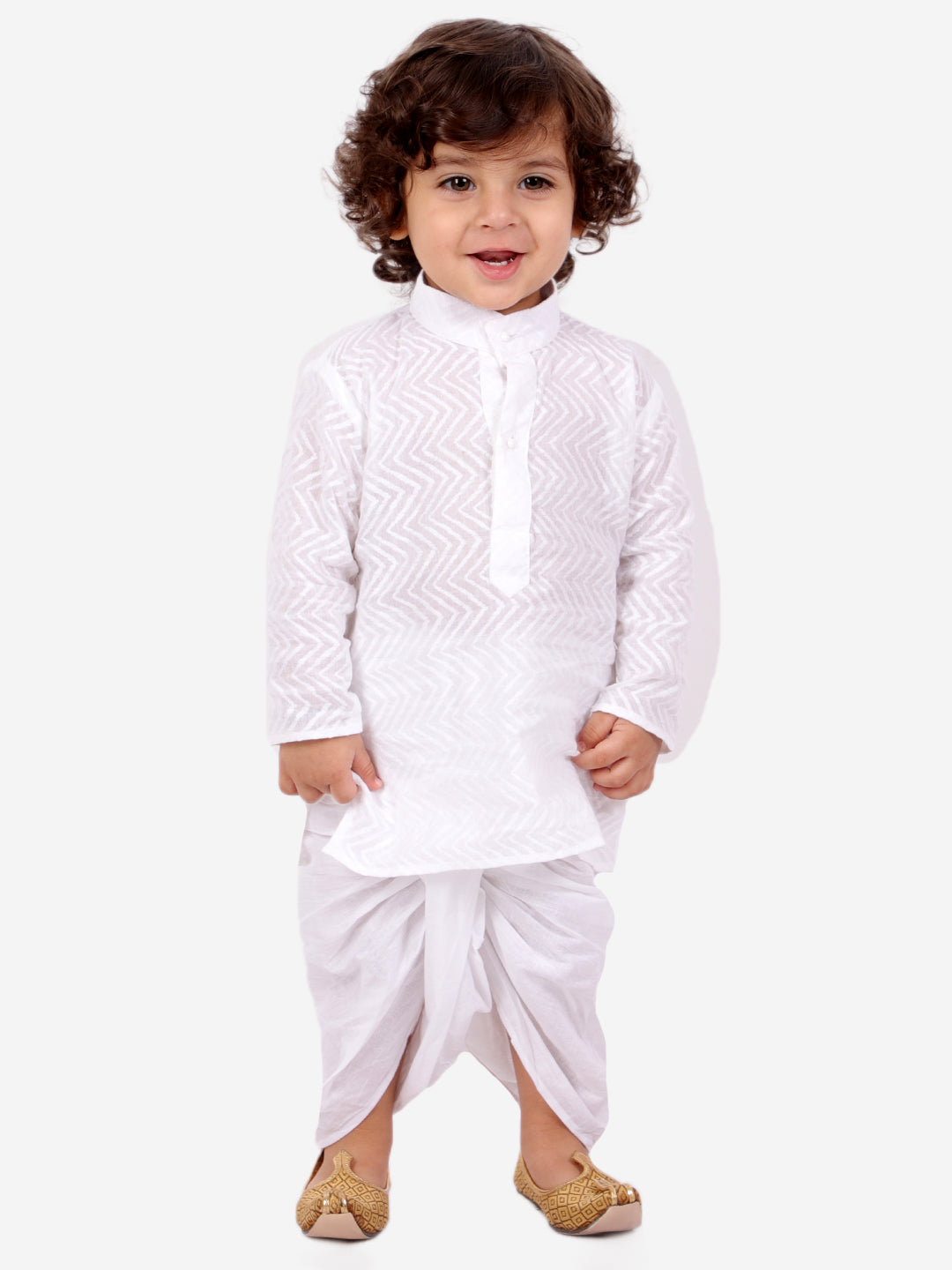 KID1 Zig Zag Print Kurta Dhoti White