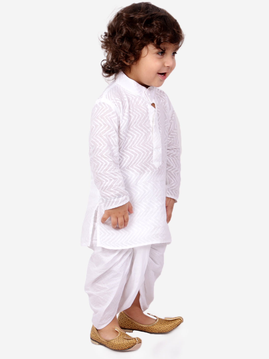 KID1 Zig Zag Print Kurta Dhoti White