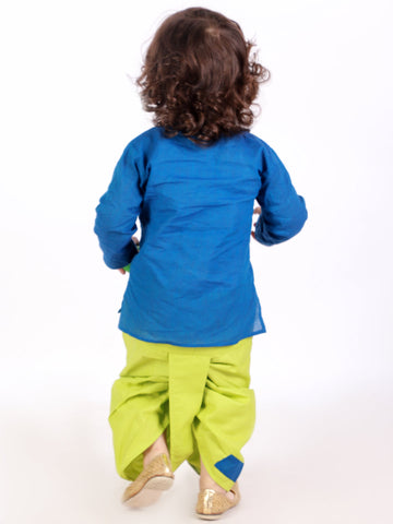 KID1 Embroidered Round Neck Kurta Dhoti Blue