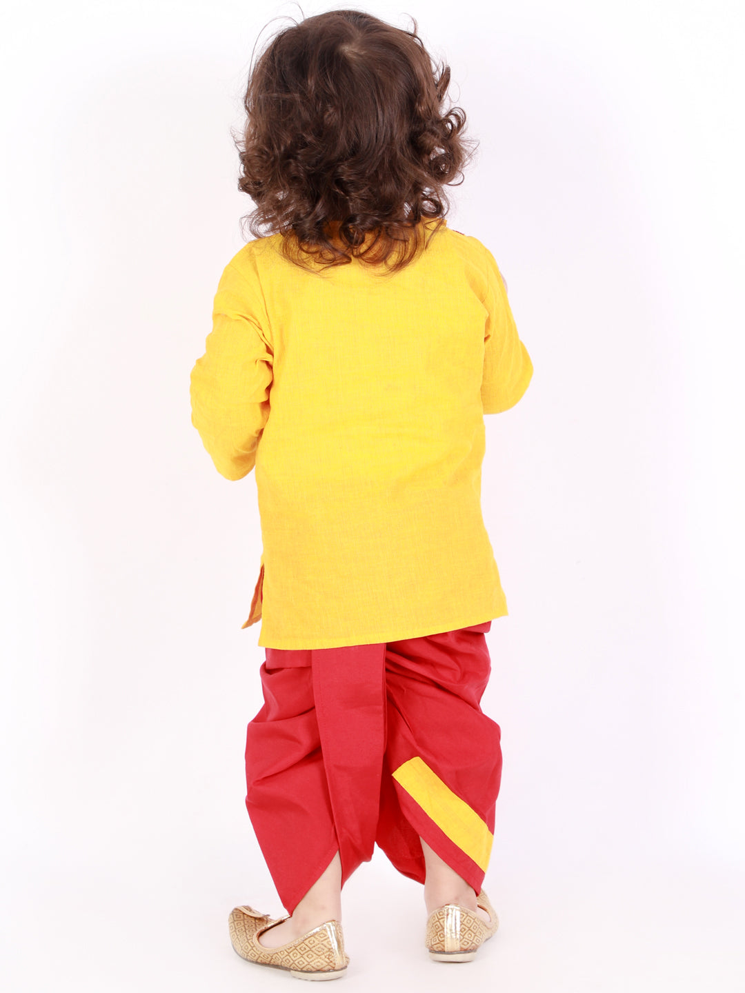KID1 Embroidered Round Neck Kurta Dhoti Yellow