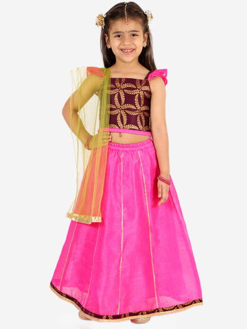 KID1 Frill Sleeves Lehenga Choli Dupatta With Mang Tikka Purple