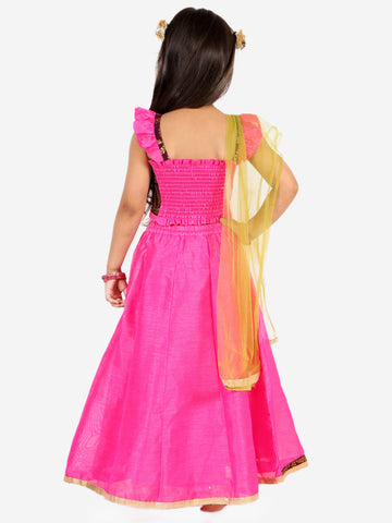 KID1 Frill Sleeves Lehenga Choli Dupatta With Mang Tikka Purple