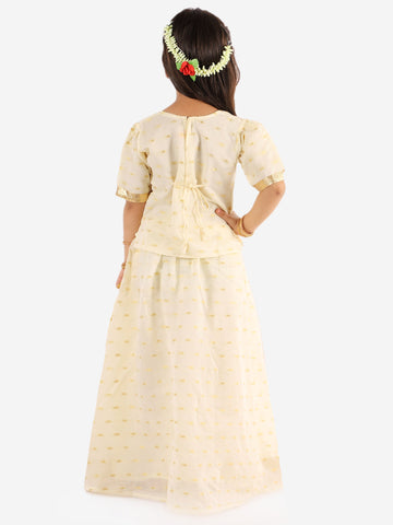 KID1 Gold Weave Jacquard White Pavda Pattu White