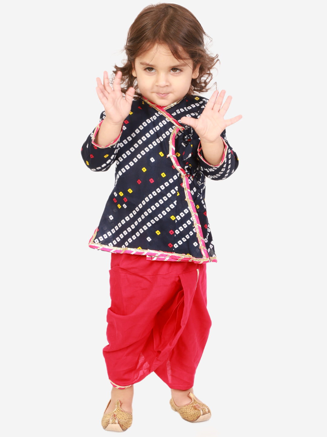 KID1 Bandhani Print Anghrakha Kurta Dhoti Navy Blue