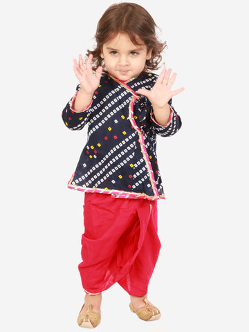 KID1 Bandhani Print Anghrakha Kurta Dhoti Navy Blue