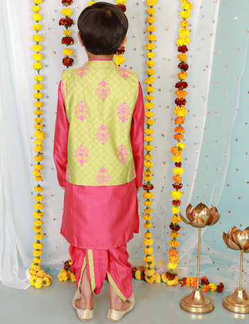 KID1 Veer Jacket With Kurta And Dhoti Green